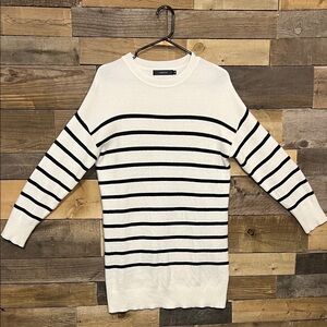 Zesica Extra Long Crew Neck Chic Striped Knit Sweater